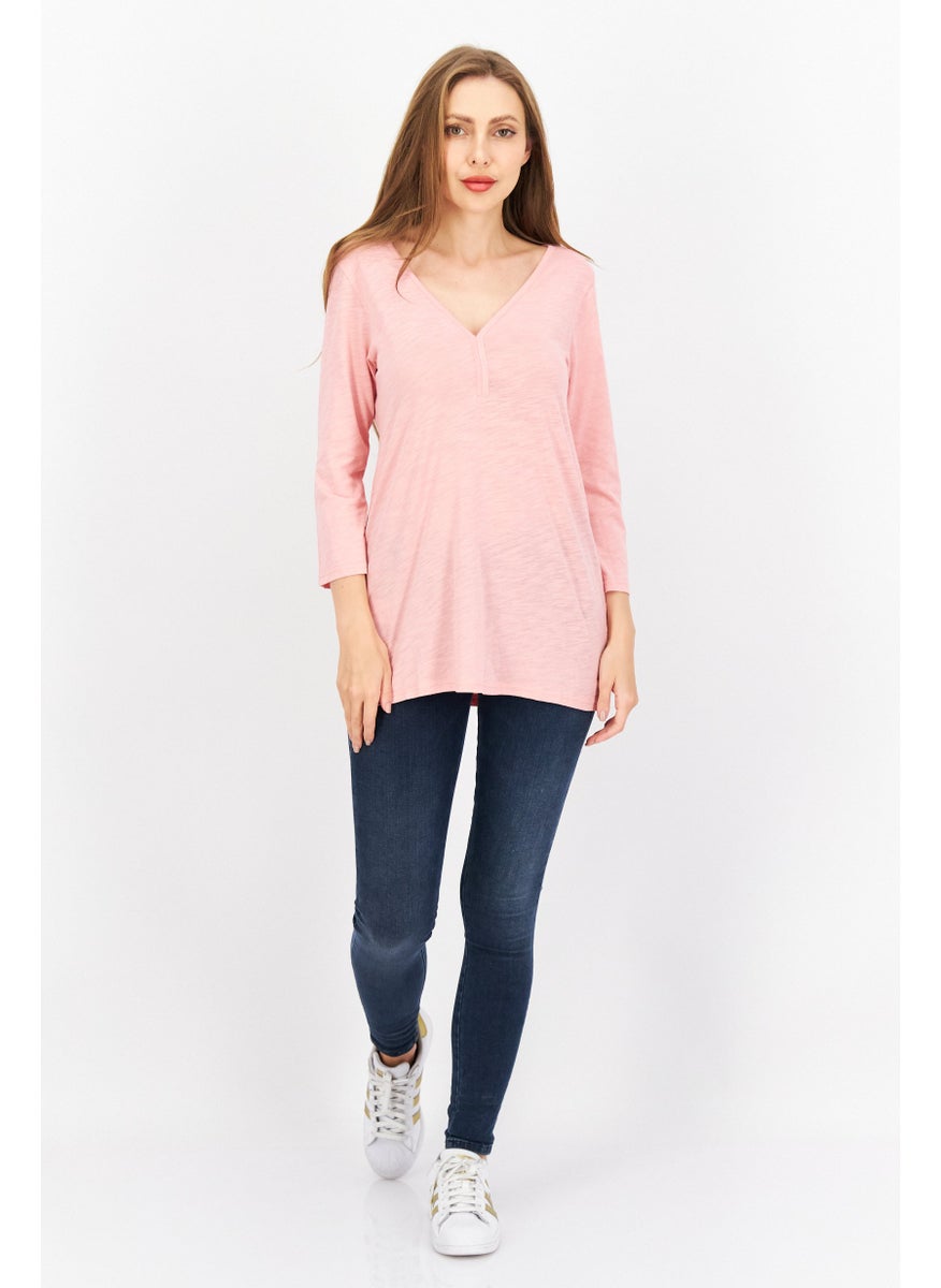 Eddie Bauer Women V-Neck Long Sleeve Solid Top, Pink  - Image 3