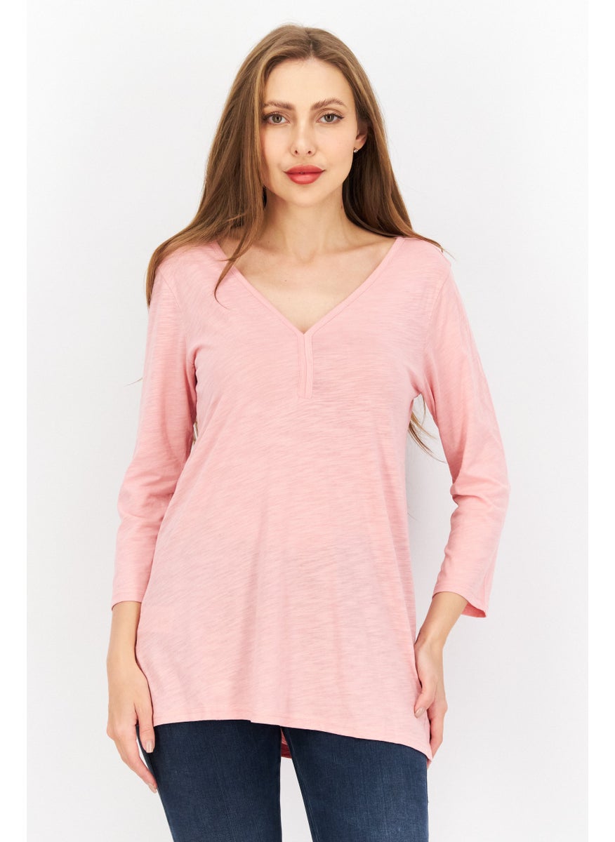 Eddie Bauer Women V-Neck Long Sleeve Solid Top, Pink  - Image 1