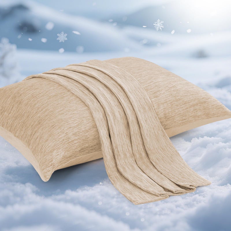 Elegear Cooling Pillow Cases for Hot Sleepers, Japanese Q-Max 0.5 Cooling Pillowcases, Both Sides(Cooling/Cotton), Breathable Soft Pillowcase for Hair and Skin, Set of 2-Beige (Queen (20'' x 30'')) - Image 1