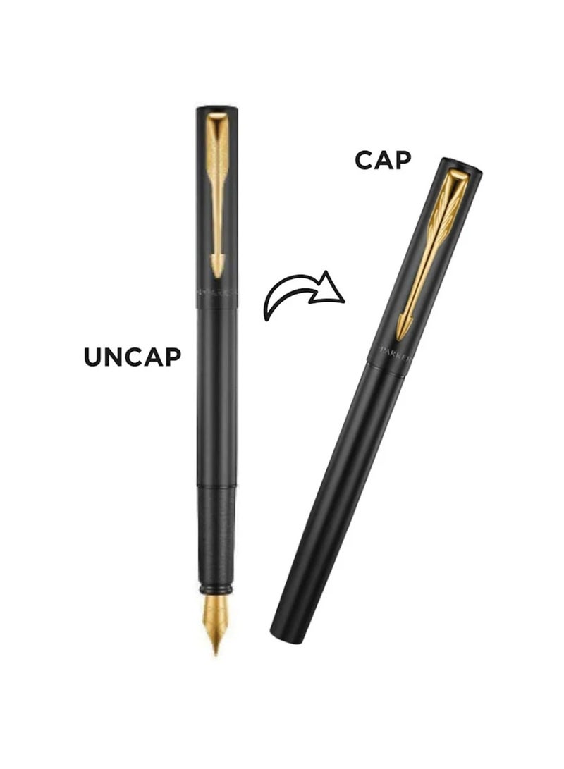 PARKER Vector XL Fountain Pen Fine Tip Black Barrel With Gold Trim - Image 4