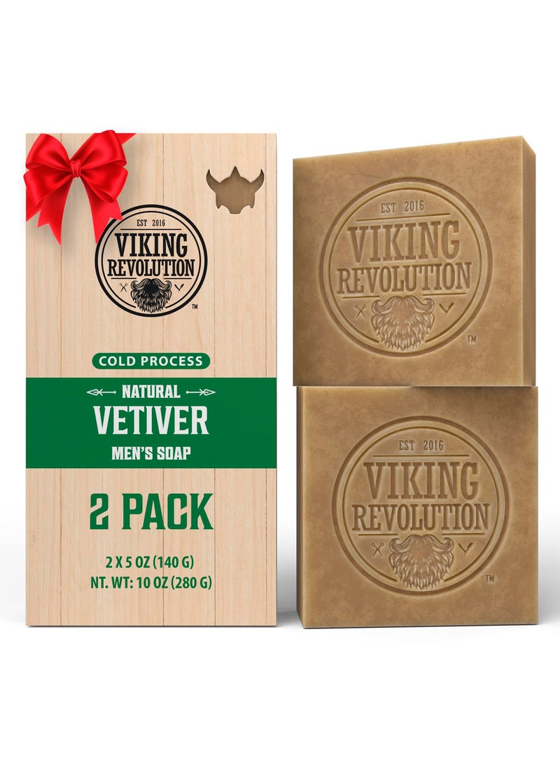 Viking Revolution Viking Revolution Vetiver Natural Soap for Men  Mens Soap Bar with Essential Oils Cold Pressed Bar Soap for Men  Nourishing Mens Bar Soap with Coconut Oil Shea Oil Almond Oil 2 Pack 