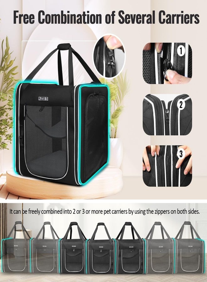 Petskd Combinable Pet Carrier for Large Cat or Medium Dog, 18"x17"x17" Large Cat Carrier for Car Travel, 2 Small Pet Soft Carriers with Food Bag, Bowl and Safety Locking Zippers for Vet, Camping - Image 4