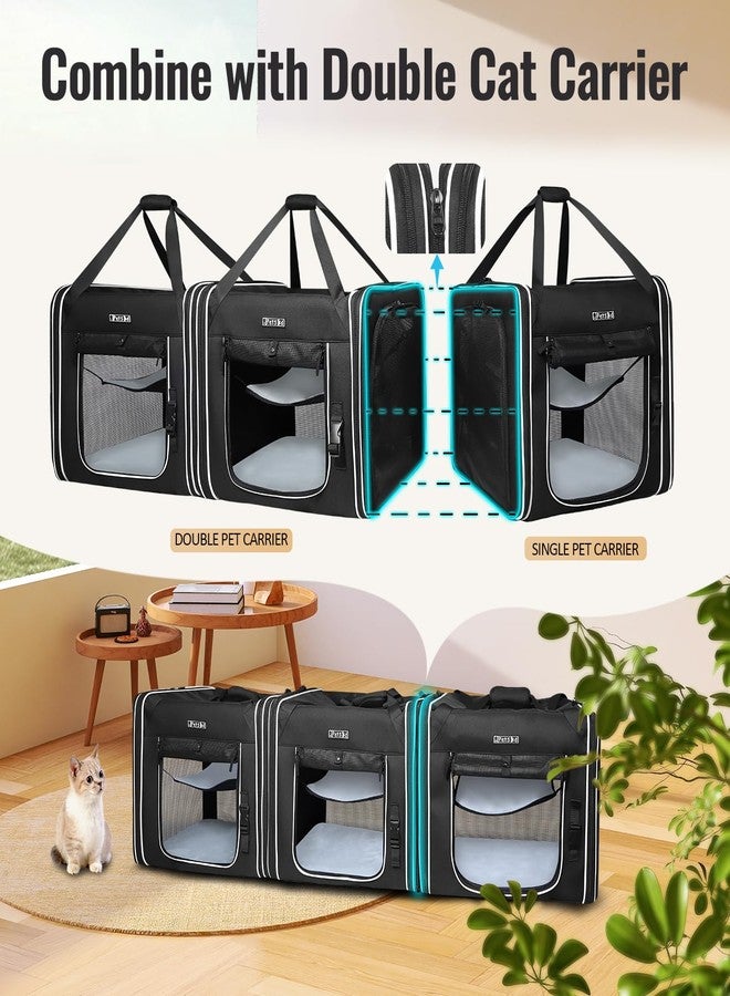 Petskd Combinable Pet Carrier for Large Cat or Medium Dog, 18"x17"x17" Large Cat Carrier for Car Travel, 2 Small Pet Soft Carriers with Food Bag, Bowl and Safety Locking Zippers for Vet, Camping - Image 3
