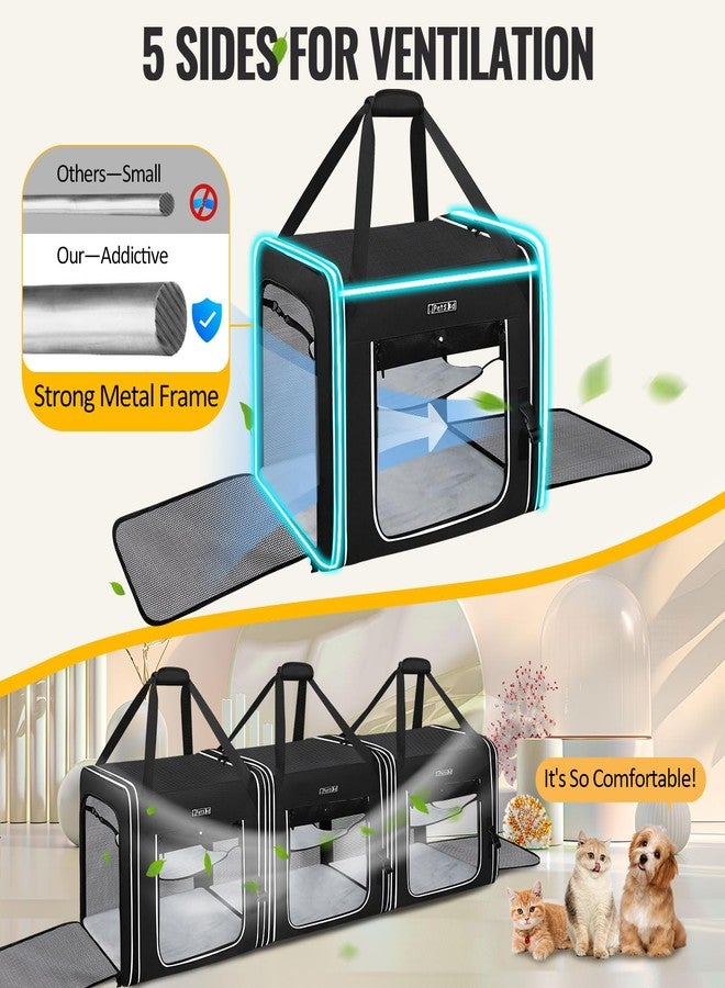 Petskd Combinable Pet Carrier for Large Cat or Medium Dog, 18"x17"x17" Large Cat Carrier for Car Travel, 2 Small Pet Soft Carriers with Food Bag, Bowl and Safety Locking Zippers for Vet, Camping - Image 5