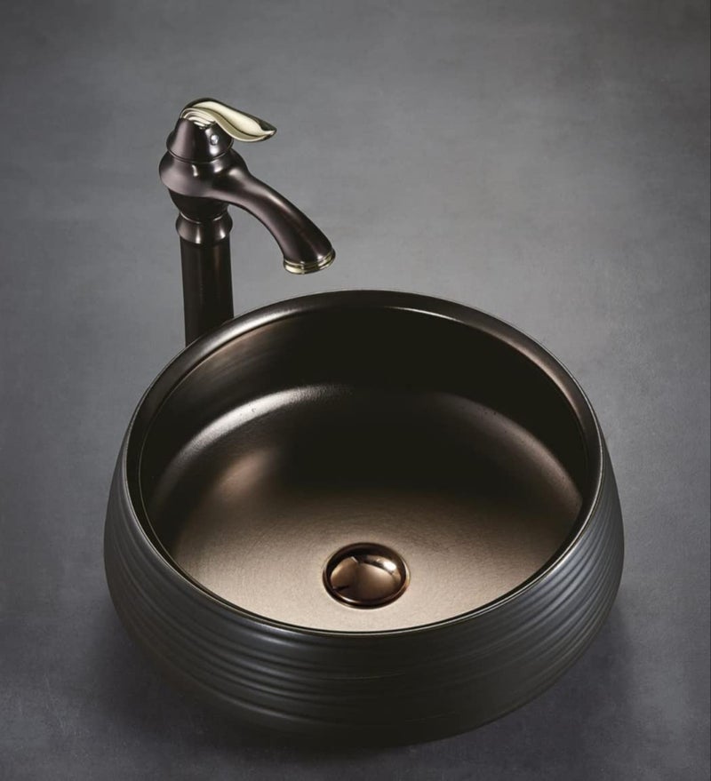 OBLONG Table Top Wash Basin Wash Basin Countertop Tabletop Ceramic Bathroom Sink Vessel Sink Over Counter Marble Wash Basin For Bathroom Black Copper  - Image 2