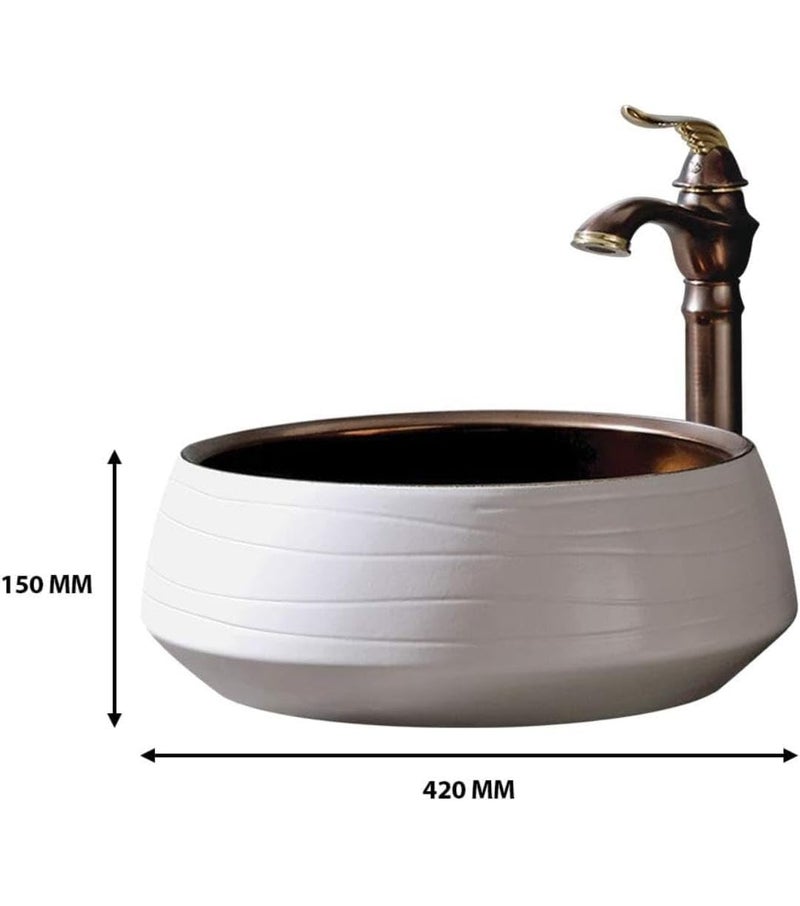 OBLONG Table Top Wash Basin Wash Basin Countertop Tabletop Ceramic Bathroom Sink Vessel Sink Over Counter Marble Wash Basin For Bathroom Black Copper  - Image 4