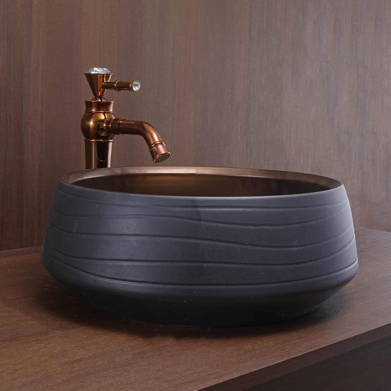 OBLONG Table Top Wash Basin Wash Basin Countertop Tabletop Ceramic Bathroom Sink Vessel Sink Over Counter Marble Wash Basin For Bathroom Black Copper  - Image 1