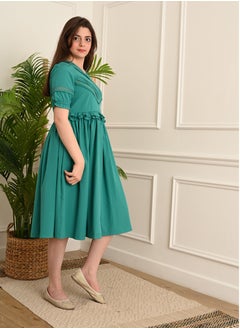 FULL JOY Elegant Girls' Dress with text sleeves ,Blue  - Image 3