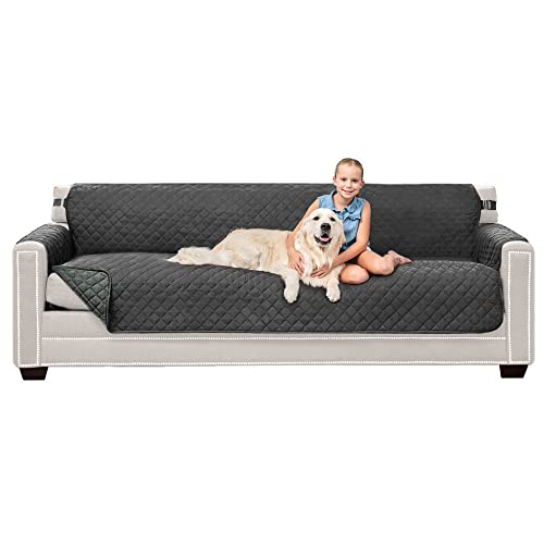 Sofa Shield Sofa Shield Couch Slip Cover with Patented Strap Large Cushion Protector Reversible Stain and Dog Tear Resistant Slipcover Quilted Microfiber 88in Seat Washable Covers for Dogs Pets Kids Charcoal 