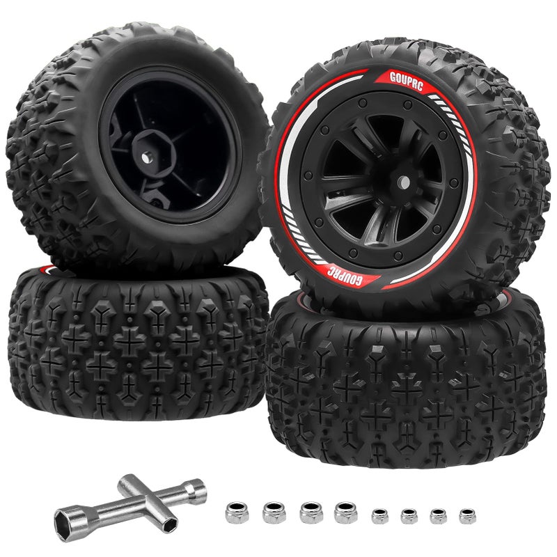 GOUP RC GOUPRC 12mm Hex RC Wheel Tires Set, 3.26 * 1.67 Inches 4PCS Swamp Claw Mud Terrain Tires Accessories for 1/14 1/16 RC Car Crawler Buggy Truck - Image 1