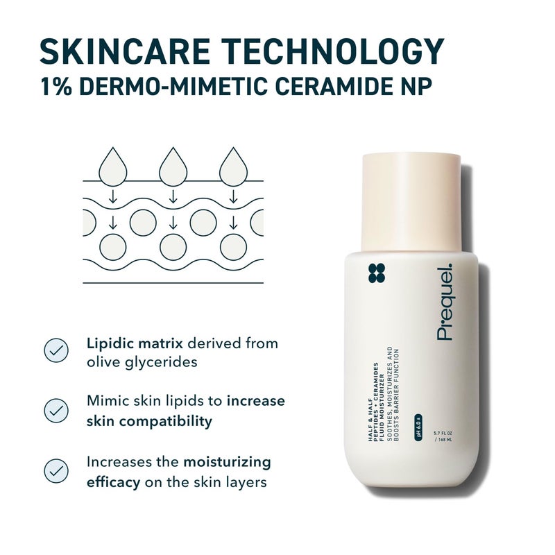 Prequel Skin Half and Half Fluid Moisturizer Face Cream. Lightweight Ceramide Peptide Lotion for All Skin Types, including Dry and Sensitive. Hydrating Facial Cream for Women and Men - Image 4