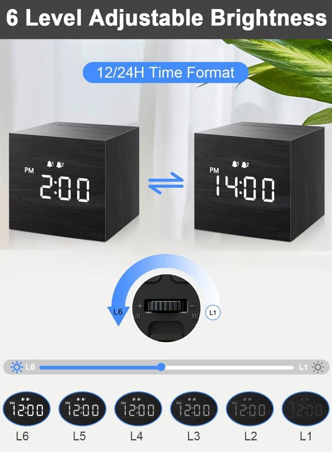 Jall Digital Alarm Clock, with Wooden Electronic LED Time Display, 3 Alarm, 2.5-inch Cubic Small Mini Wood Made Electric Clocks for Bedroom, Bedside, Desk, Black - Image 5
