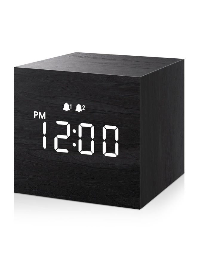 Jall Digital Alarm Clock, with Wooden Electronic LED Time Display, 3 Alarm, 2.5-inch Cubic Small Mini Wood Made Electric Clocks for Bedroom, Bedside, Desk, Black - Image 1