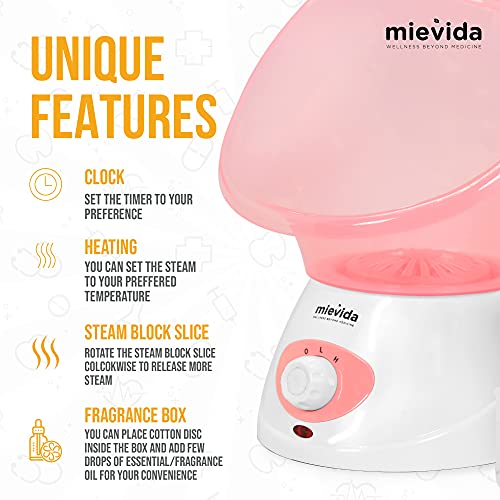 Mievida Steam Inhaler Vaporizer and Facial Steamer With Two Level Heat Setting and Temperature Control System (Pink) - Image 3
