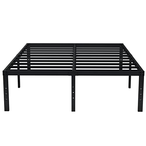 EMODA 18 Inch King Bed Frame No Box Spring Needed Heavy Duty Tall Metal Platform with Large Storage Space Noise Free Easy Assembly Black