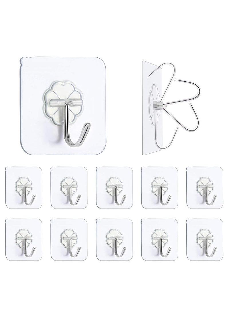 NQ NQ Premium Adhesive Hooks Kitchen Wall HooksHeavy Duty 13lbMax Wall Hooks Transparent Reusable Seamless Hooks with Stainless Hooks Reusable Utility Towel Bath Ceiling Office Window Hooks10 Pack  - Image 1