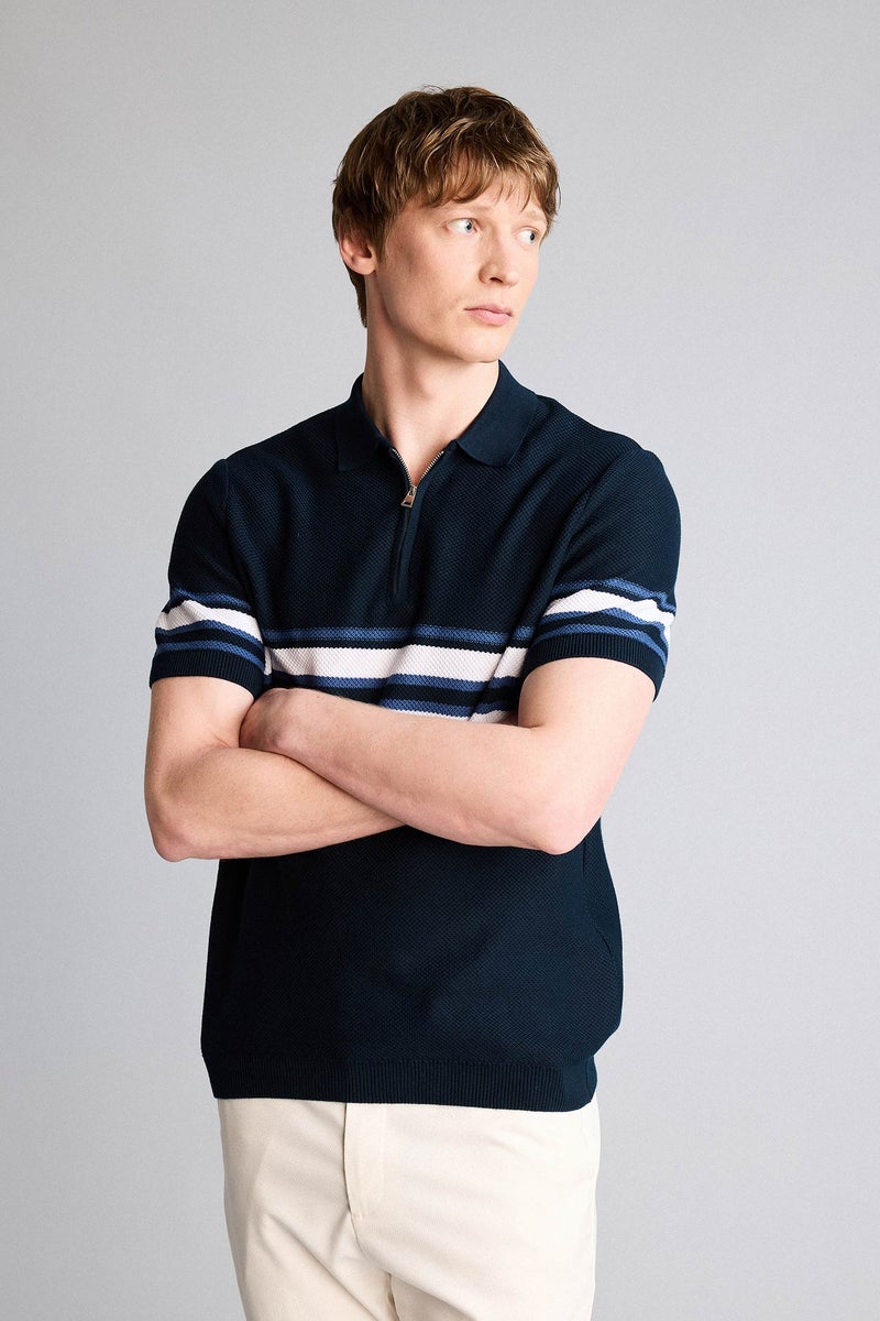 DeFacto Blue Man Cotton Polo T-Shirt Casual - Image 3