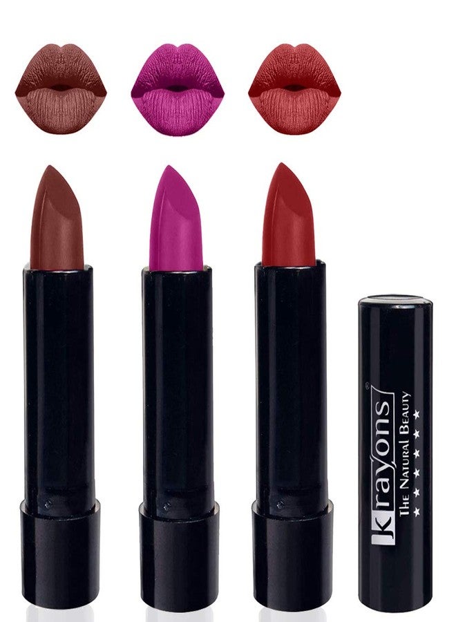 Krayons Cute Pop Matte Lipstick, Waterproof, Longlasting, Brick Tone, French Rose, Signal Red, 3.5gm Each (Pack of 3) - Image 1