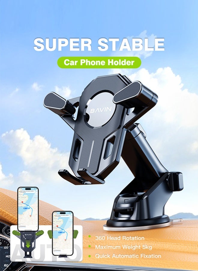 Bavin PC ABS Aluminum alloy mobile phone holders for car dashboard, Car Phone Holder Clip Universal 360 Rotatable Hands Free for Auto Dashboard Windscreen, Long Arm Suction Cup Holder - Image 1