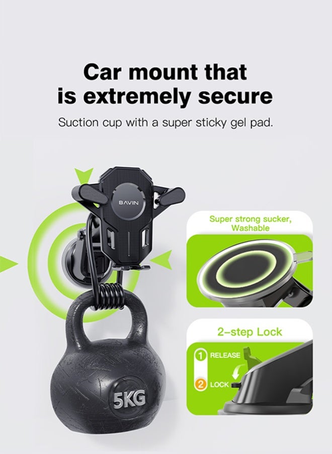 Bavin PC ABS Aluminum alloy mobile phone holders for car dashboard, Car Phone Holder Clip Universal 360 Rotatable Hands Free for Auto Dashboard Windscreen, Long Arm Suction Cup Holder - Image 5