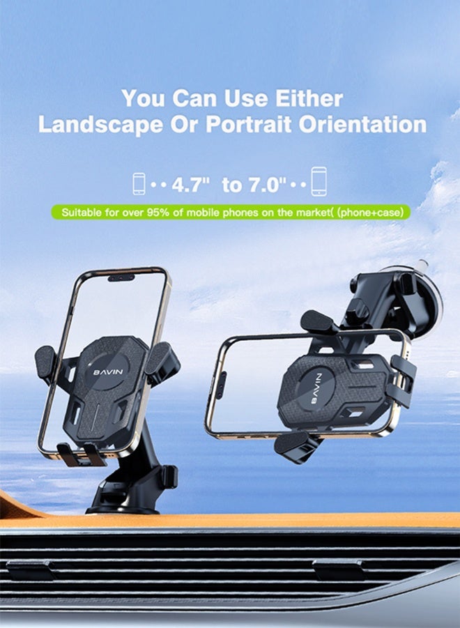 Bavin PC ABS Aluminum alloy mobile phone holders for car dashboard, Car Phone Holder Clip Universal 360 Rotatable Hands Free for Auto Dashboard Windscreen, Long Arm Suction Cup Holder - Image 2