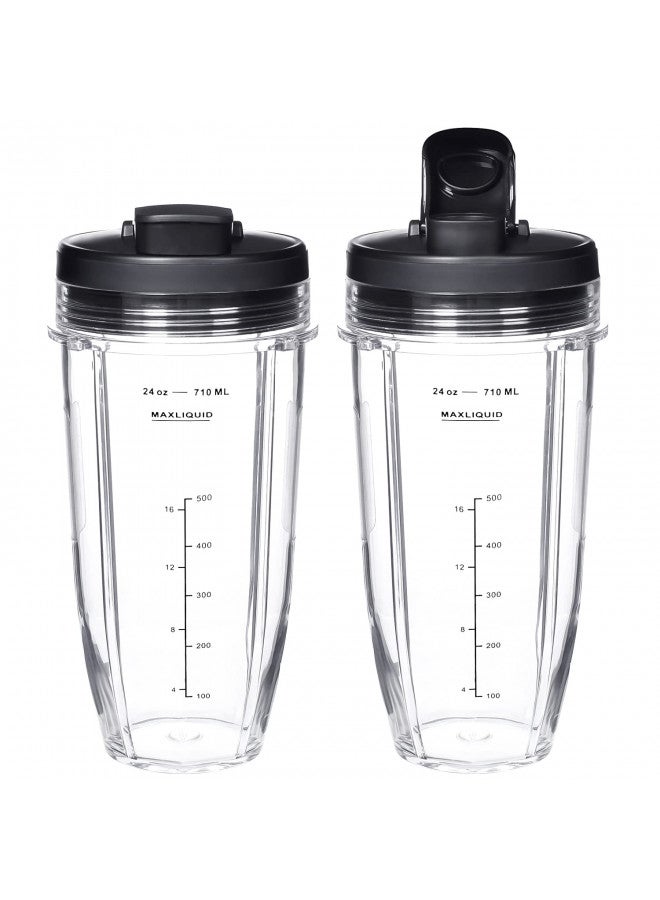 Buecmue كوب خلاط بديل سعة 24 أونصة لنينجا BN401 BN751 BN801 BN800 BL450 BL456 BL480 فودي SS401 SS101 TWISTi SS151 SS351 أكواب نوتري نينجا أوتو IQ قطع غيار أغطية مطورة (عبوة 2)  - Image 2
