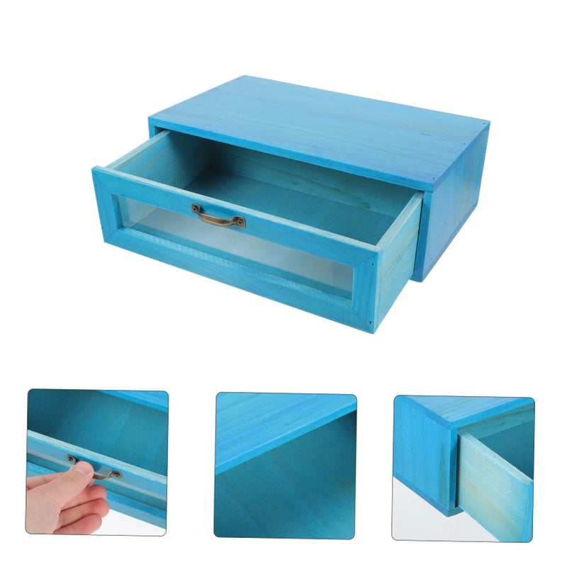Wooden Monitor Stand with Pull Out Drawer Desktop Organizer Retro Style Natural Finish - Image 4