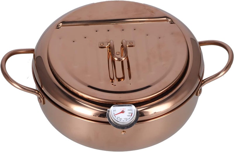 Rose Gold Stainless Steel Deep Fryer Pot with Thermometer Kitchen Accessories - Image 1