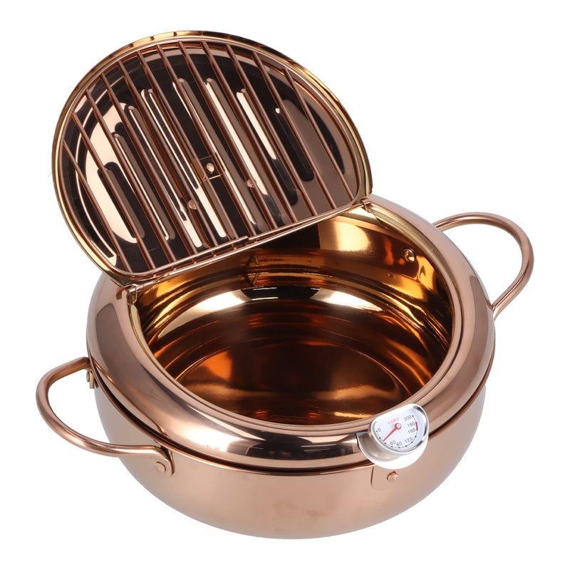 Rose Gold Stainless Steel Deep Fryer Pot with Thermometer Kitchen Accessories - Image 5