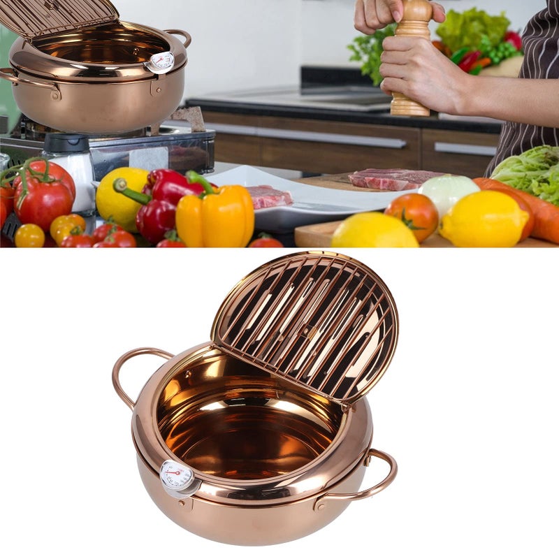 Rose Gold Stainless Steel Deep Fryer Pot with Thermometer Kitchen Accessories - Image 4