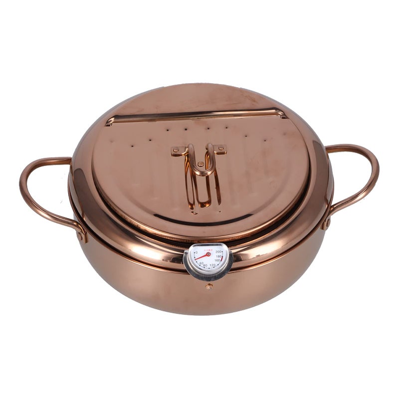 Rose Gold Stainless Steel Deep Fryer Pot with Thermometer Kitchen Accessories - Image 2