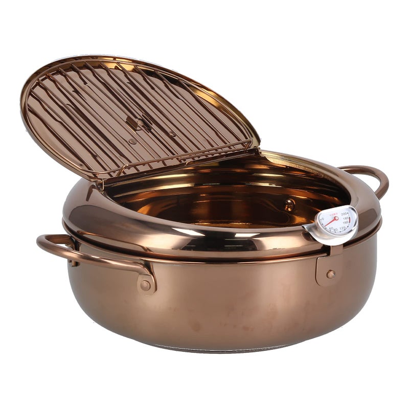 Rose Gold Stainless Steel Deep Fryer Pot with Thermometer Kitchen Accessories - Image 3