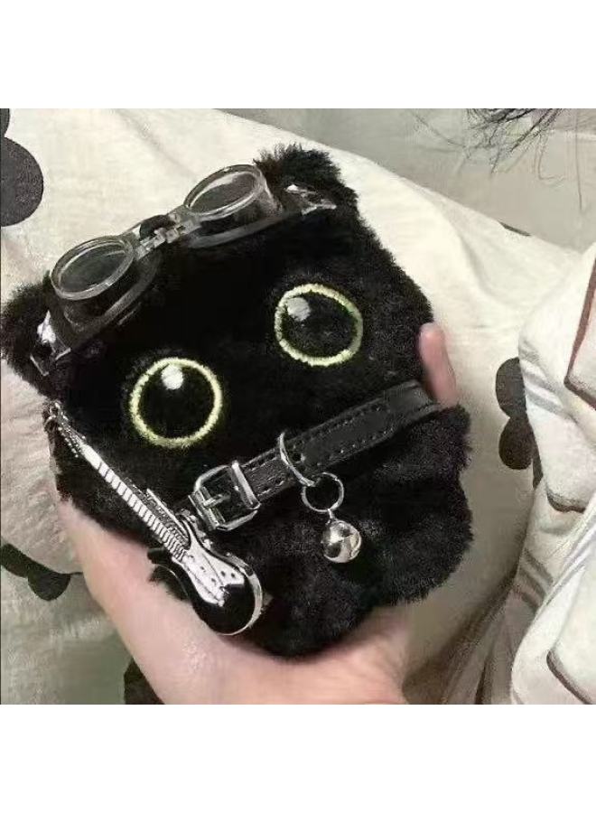 Cute Punk Little Black Cat Doll Pendant Rock Collar Guitar Plush Toy Holiday Birthday Gift-Specifications:Rock Little Black Cat Doll [necklace + Goggles + Guitar] - Image 2