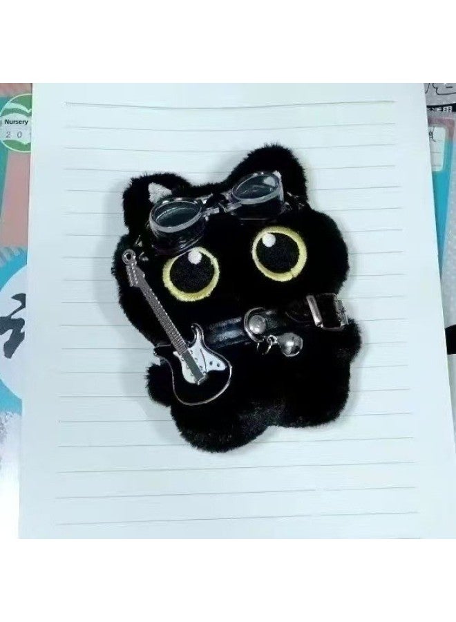 Cute Punk Little Black Cat Doll Pendant Rock Collar Guitar Plush Toy Holiday Birthday Gift-Specifications:Rock Little Black Cat Doll [necklace + Goggles + Guitar] - Image 4