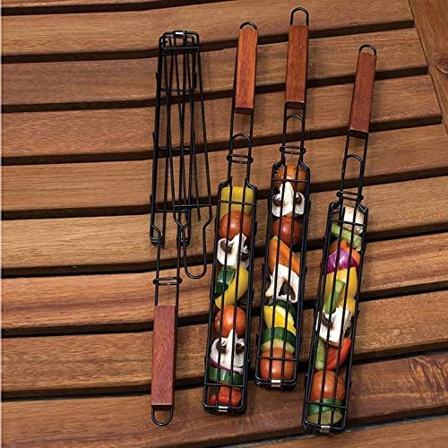 Snevad SNEVAD Steel Baskets Foldable NonStick Grill Baskets for Outdoor Vegetable Grill Basket with Wood Handle Barbecue Tool Grill Basket Grill Stainless Steel Mesh Barbecue 1pc  - Image 2