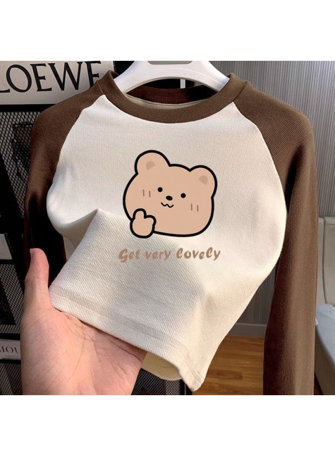 Maillard Style Double-sided German Fleece Kids Round Neck Base Layer Shirt Boys And Girls Winter Color-block Long Sleeve Warm Top