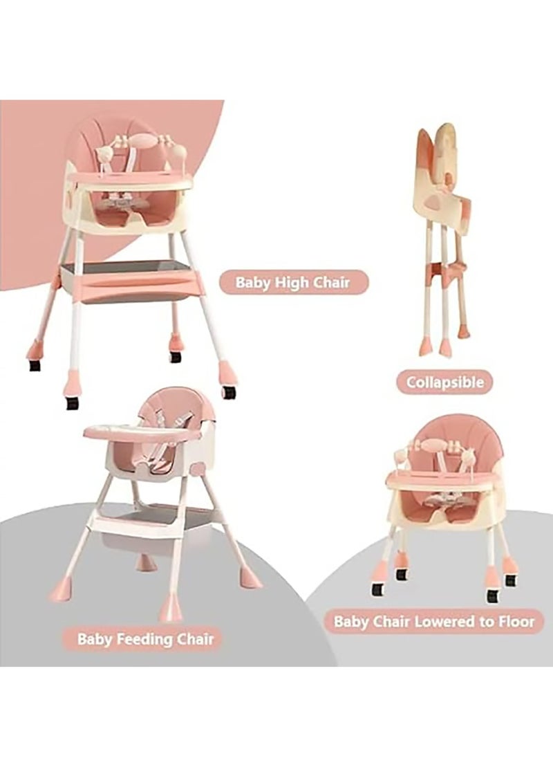 Generic - Happy Kiddo 4-in-1 Convertible High Chair with Adjustable Height and Footrest, Toddler Feeding Booster Seat with Tray, Wheels, Seat Belt and Pillow 6 Months to 4 Years (Blue) - Image 1