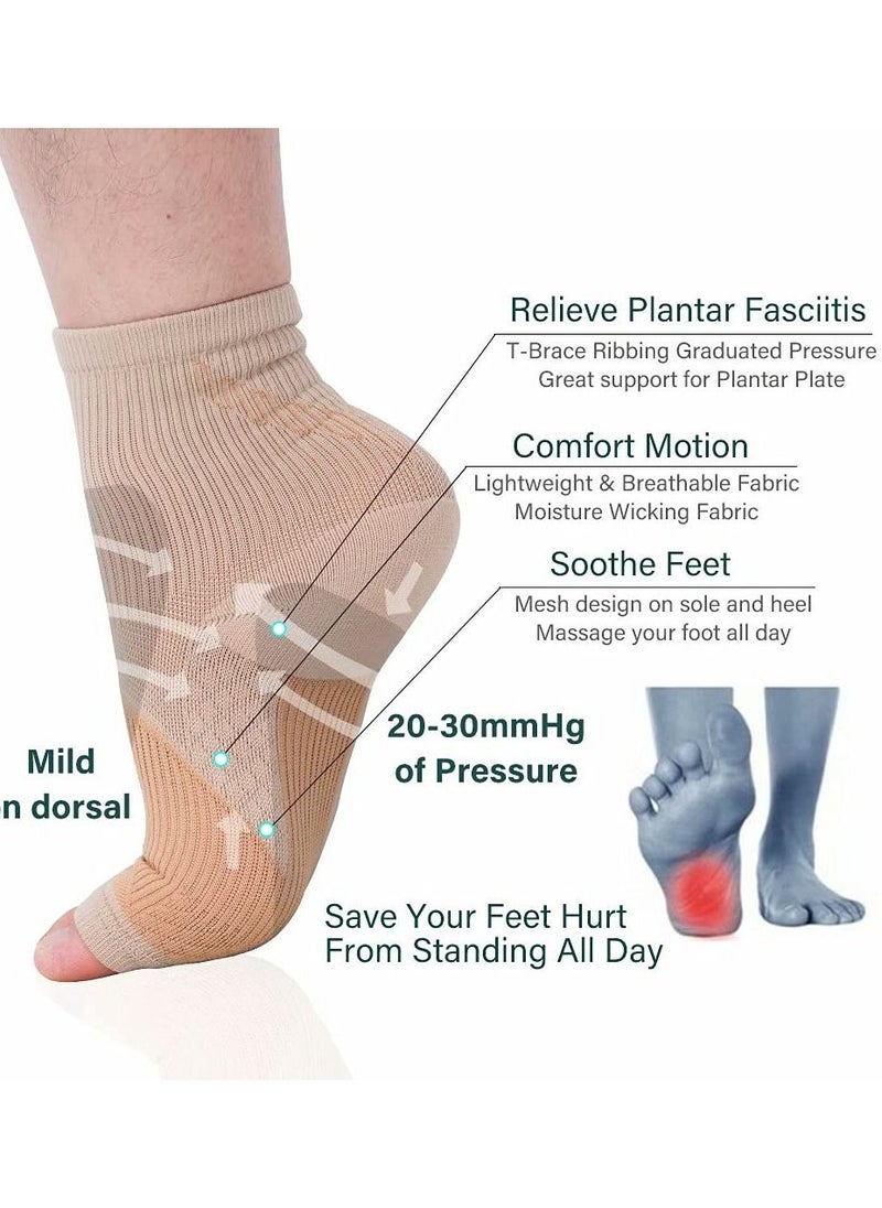 SYOSI Ankle Compression Sleeve for Women Men, 20-30 mmHg Foot Sleeves for Ankle Heel Support Injury Recovery for Sports Achilles, Ankle Protection for Running Cycling Dancing Ankle Sports Socks (Beige L)  - Image 3