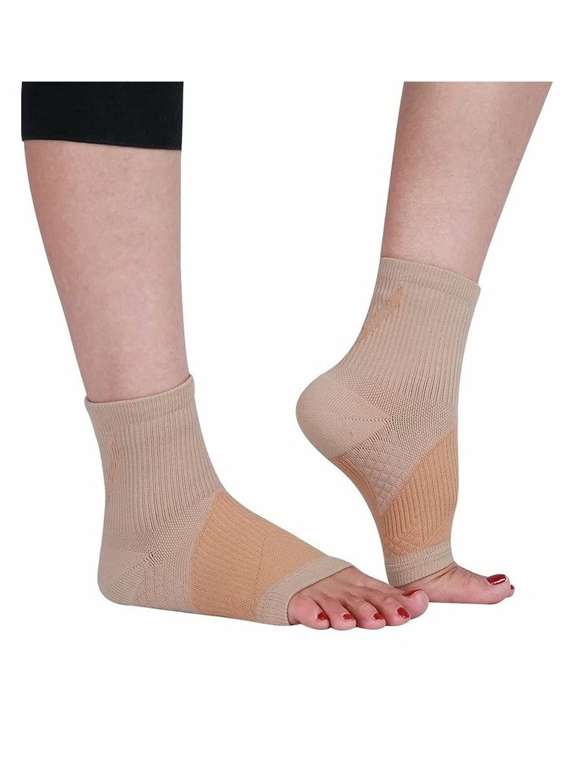 SYOSI Ankle Compression Sleeve for Women Men, 20-30 mmHg Foot Sleeves for Ankle Heel Support Injury Recovery for Sports Achilles, Ankle Protection for Running Cycling Dancing Ankle Sports Socks (Beige L)  - Image 1