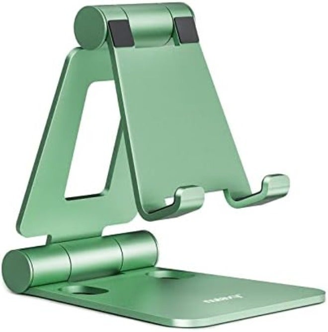 Nulaxy Dual Folding Cell Phone Stand, Fully Adjustable Foldable Desktop Phone Holder Cradle Dock Compatible with iPhone 17 16 15 14 13 12 11 Pro Max Xs Xr X 8, Nintendo Switch, All Phones - Image 1