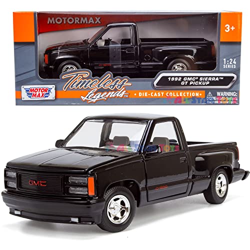 MOTORMAX موديل سيارة مقياس 1/24 من موتورماكس 1992 جي إم سي سييرا جي تي بيك أب شاحنة معدنية سوداء 73204 - Image 1
