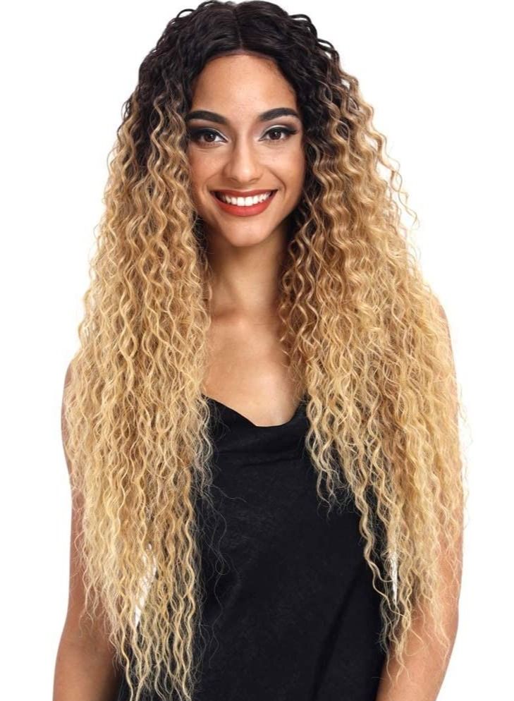 Estelle Lace Front Wigs Ombre Blonde 24'' Long Small Curly Wavy Synthetic Wigs For Women 130% Density Wigs - Image 1