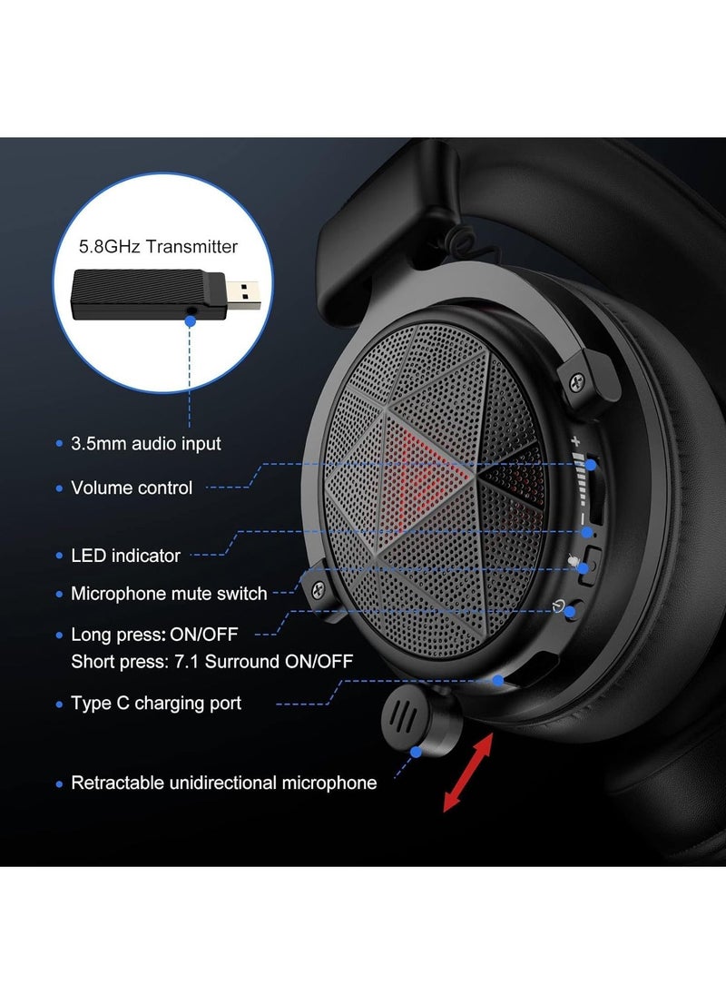 EKSA - E910 5.8G Wireless Gaming Headset - 7.1 Srround Sound - Dual Mic ENC Call Noise Cancelling for PC PS4, PS5 - Image 1