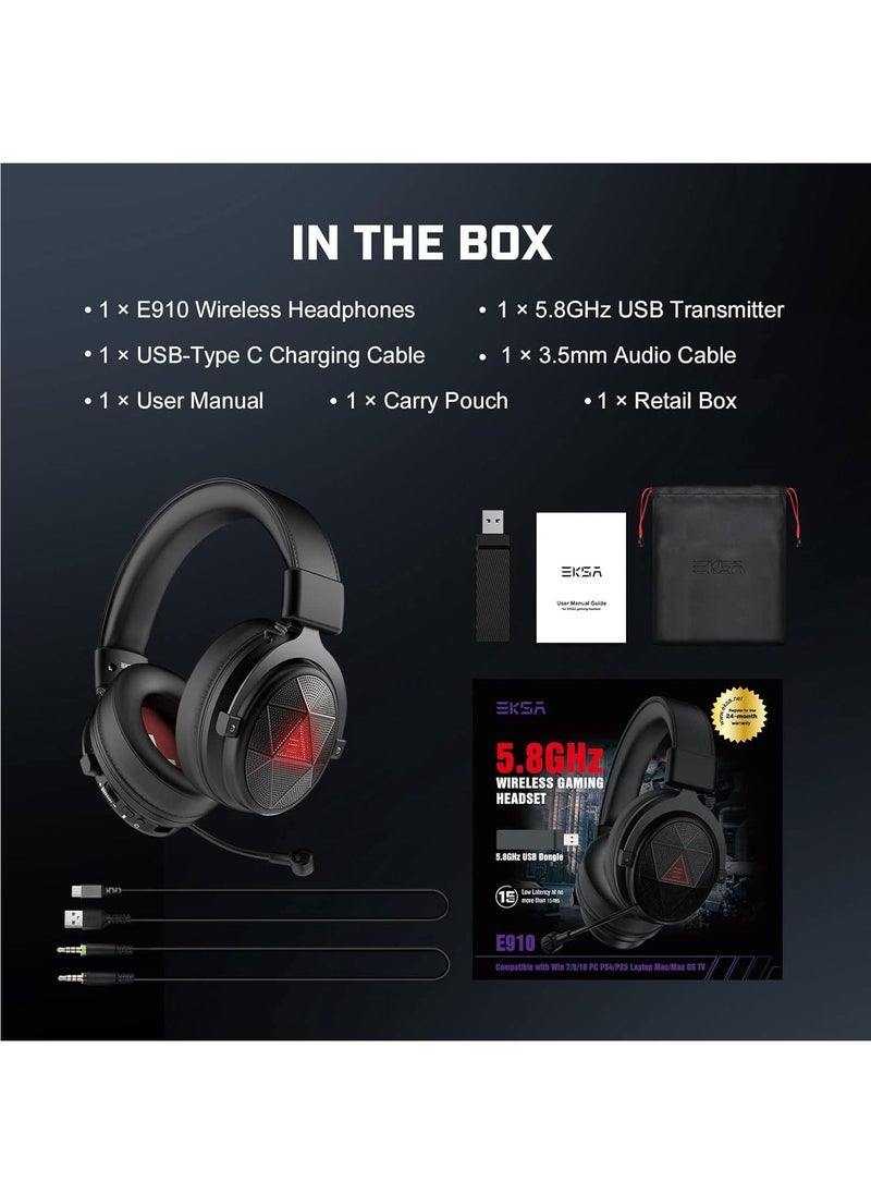 EKSA - E910 5.8G Wireless Gaming Headset - 7.1 Srround Sound - Dual Mic ENC Call Noise Cancelling for PC PS4, PS5 - Image 1