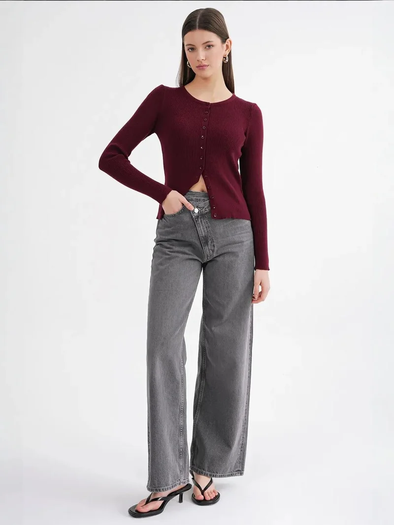 MixRay Mixray Buttoned Slim Fit Ribbed Knit Cardigan