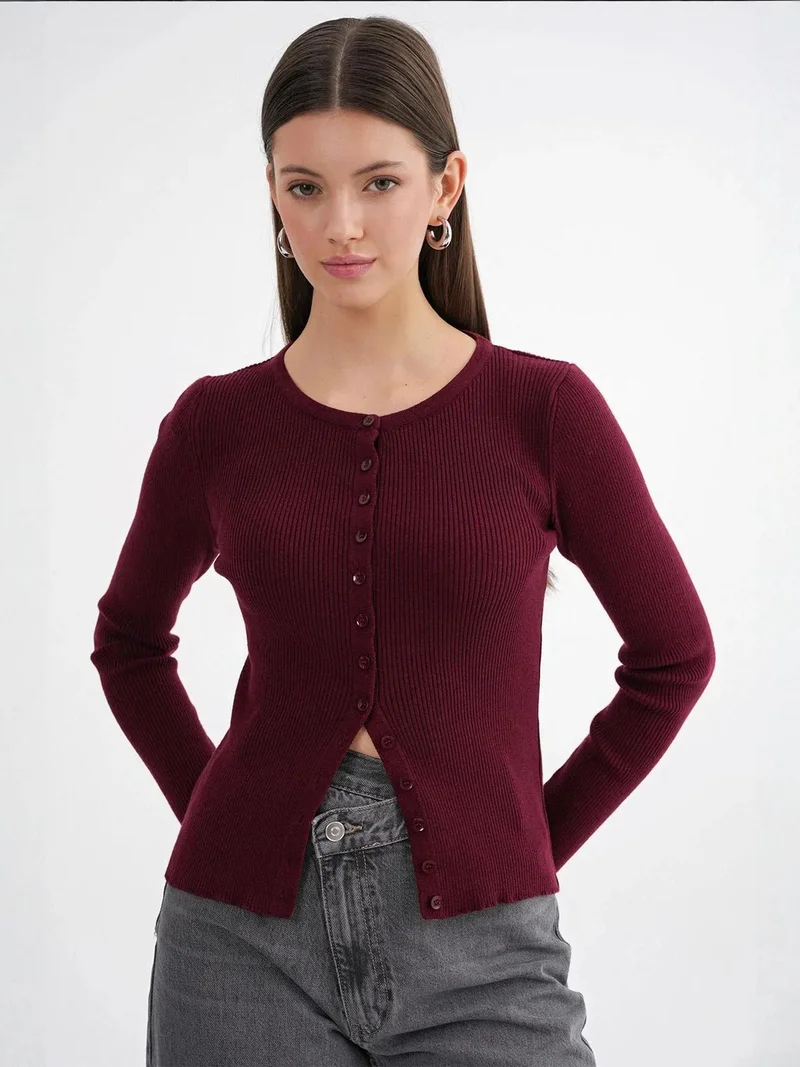 MixRay Mixray Buttoned Slim Fit Ribbed Knit Cardigan