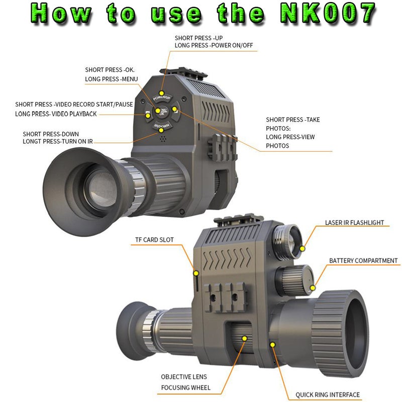Night Vision Monocular : 720P/1080P High Clear Infrared Lens - Adjustable IR Illuminator Up To 400M Range, Photo & Video Capture for Night Reconnaissance, Camping, Wildlife Observation - Image 3