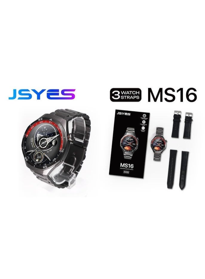 جيسي ساعة JSYES MS16 الذكية الرائعة - شاشة دائرية عالية السطوع، قائمة ثلاثية الأبعاد، واجهة ديناميكية، متتبع لياقة بدنية، طقم 3 أحزمة - Image 1
