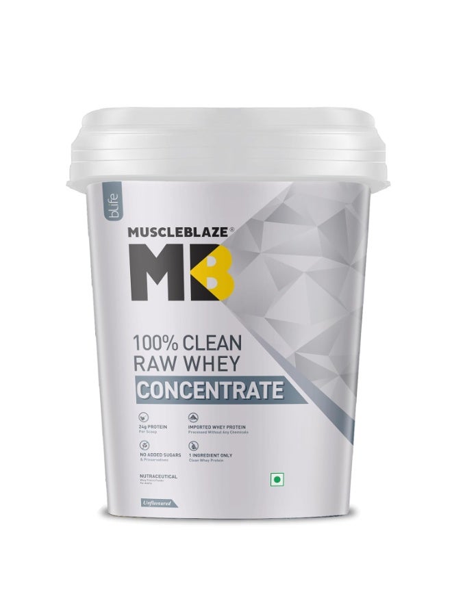 مسل بلايز MuscleBlaze - بروتين مصل اللبن الخام المركز (Raw Whey Protein Concentrate) نقي بنسبة 100%، غير مُنكَّه (4 كجم / 8.8 رطل) | 24 جم بروتين لكل مكيال | سهل الهضم - Image 1