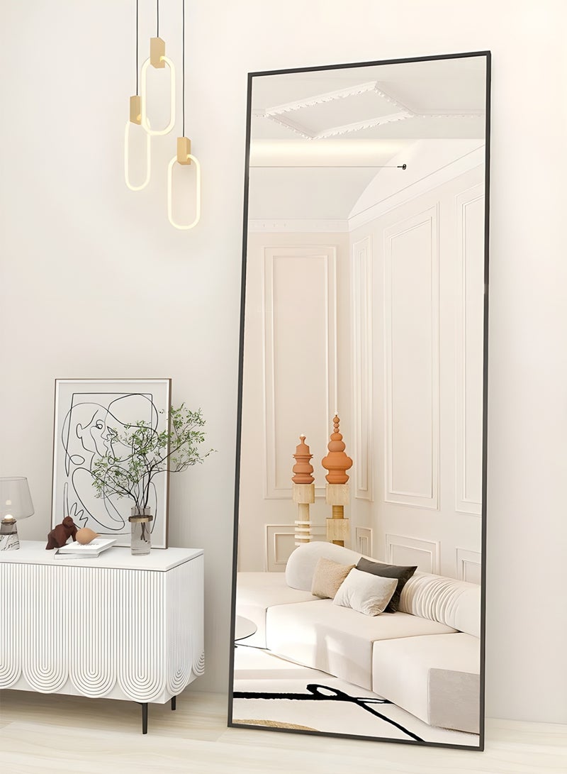 تايمي مرآة كبيرة بتصميم أنيق 155×45 سم - مرآة كاملة الطول بإطار معدني أسود وحامل خلفي - تصميمها الرائع مناسب لغرف المعيشة وغرف الملابس وغرف النوم - Image 4